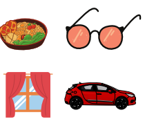 Illustration of different items representing a picture chart for those with speech impediments