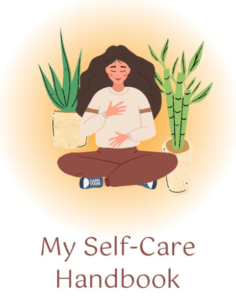 My self-care handbook illustration of a woman meditating